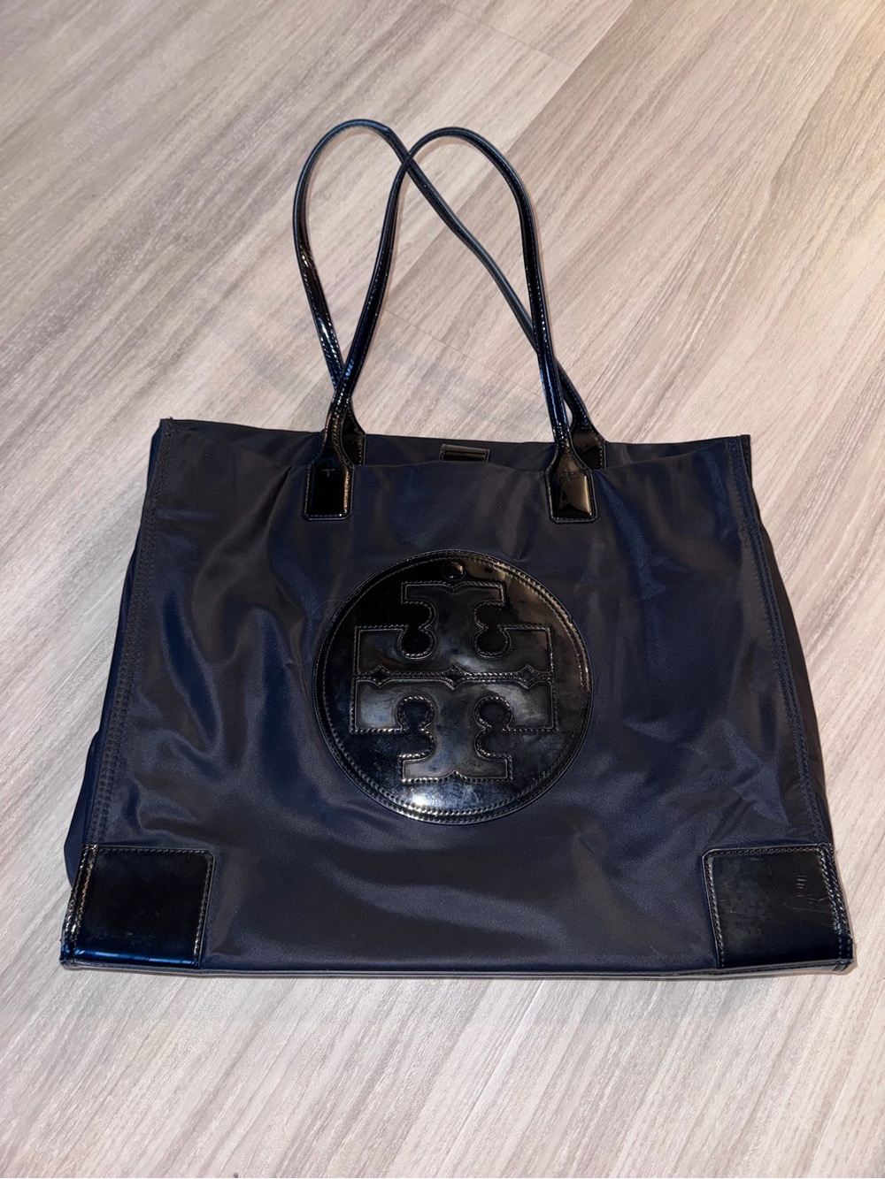 Tory Burch Black Nylon Tote with Patent Trim
